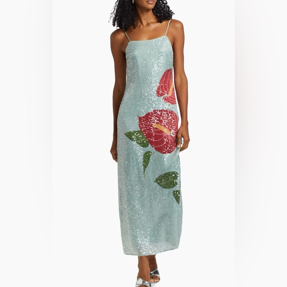 FARM Rio Dresses & Skirts - NWT Farm Rio Sequined Anthurium Slip Maxi Dress